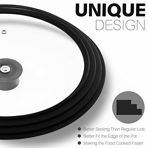 ANAEAT Silicone Universal Lid for Pots, Pans and Skillets - Tempered Glass Covered with Heat Resistant Silicone Rim Fits 8", 8.5" and 9.5" Diameter Cookware -Easy to Use Replacement Frying Pan Cover - Image 4
