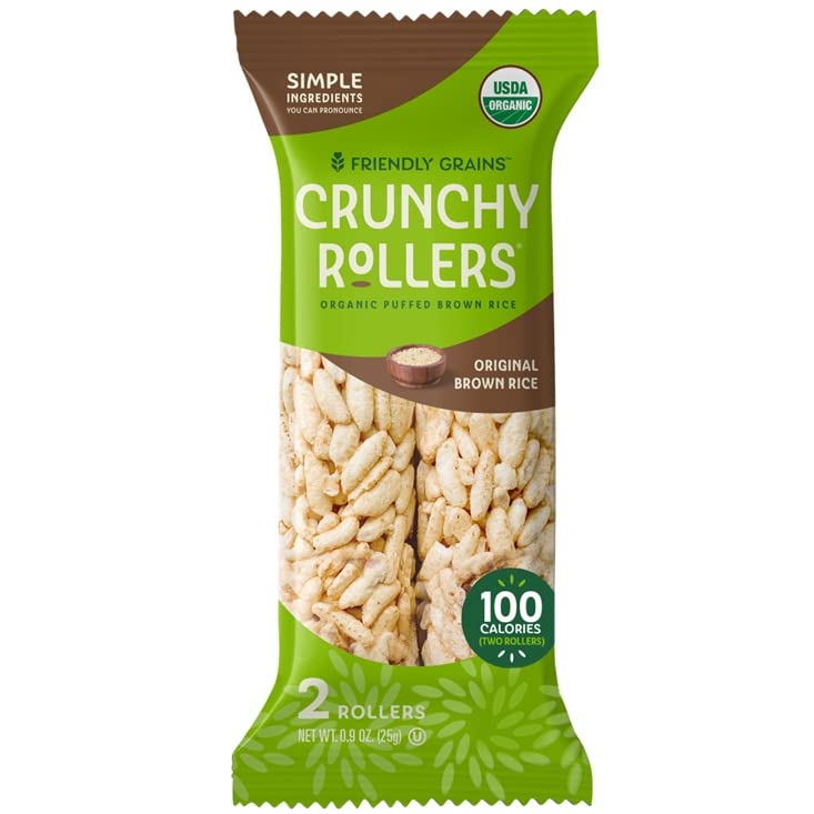 Friendly Grains - Crunchy Rollers - Organic Rice Snacks, Crispy Puffed Rice Rolls, Healthy Snack Rolls for Adults and Kids - Original Brown Rice (16 packs of 2) - Image 9