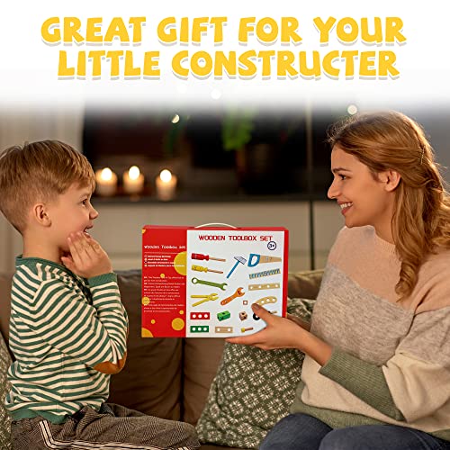 Bravmate Kids Tool Set, Pretend Play Toddler Wooden Tool Toys with Tool Box, Educational DIY STEM Toys for Boys and Girls Age 3, 4, 5 and Up (37 Pieces) - Image 2