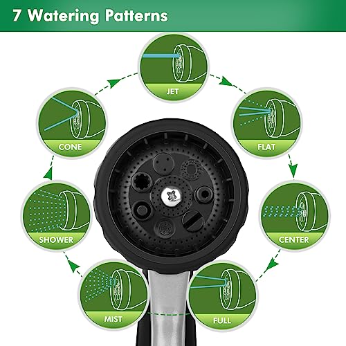 RESTMO Garden Hose Nozzle, Heavy Duty Metal Water Nozzle with 7 Adjustable Spray Patterns, High Pressure Hand Sprayer with Flow Control, for Watering Plants & Lawns, Washing Cars & Pets, Black - Image 6