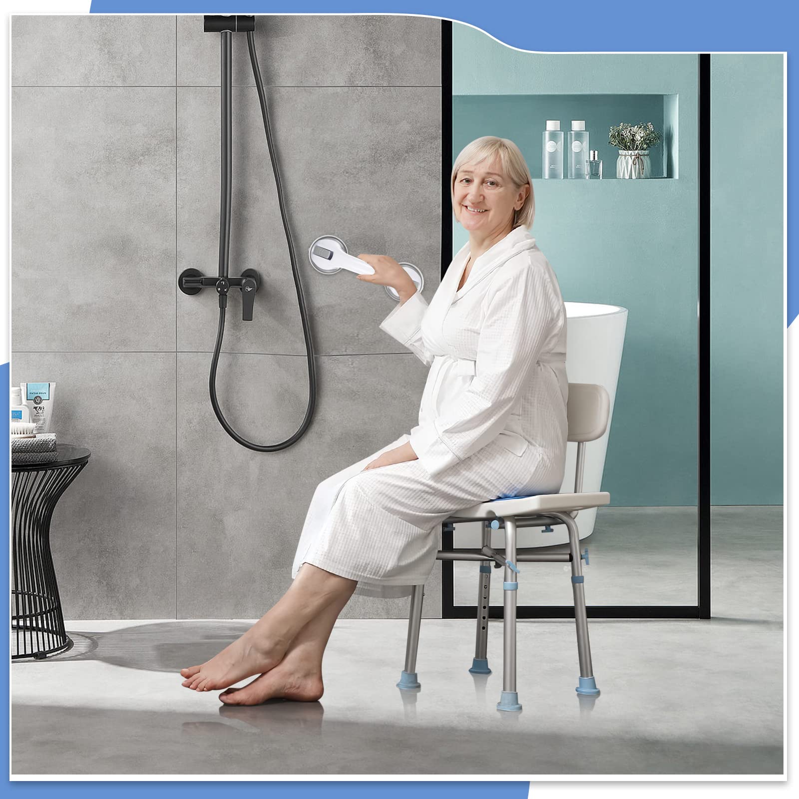 Shower Handle 12 inch Grab Bars for Bathtubs and Showers, Strong Hold Suction Cup Handle, Safety Bars for Shower Chair Bench, Bathroom Grab Bar for Seniors, Elderly, Handicap (2 Pack) - Image 4